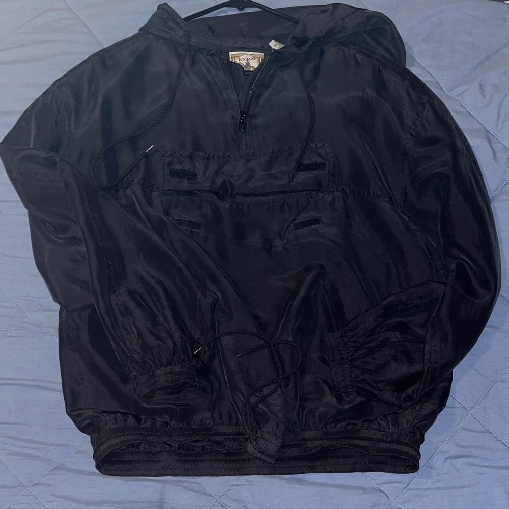 Kriss Kross Black Hooded Half Zip Pullover, 100% Silk